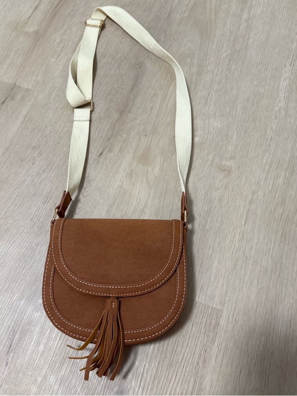 Girls art class Brown Crossbody Bag with Cream Strap and Tassel